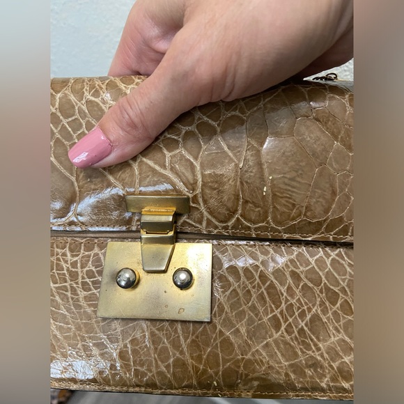 Vintage 70’s Saks Croc Embossed Patent Leather Shoulder Bag Evening Clutch - Picture 12 of 15